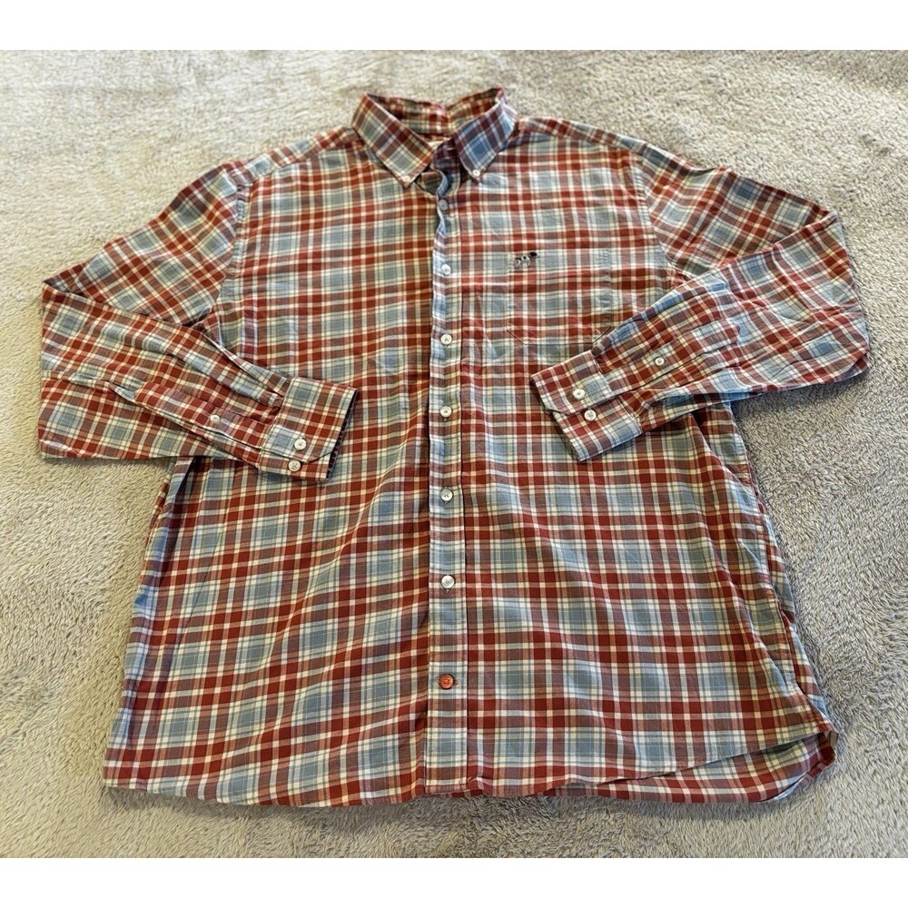Southern Point Co. Men's Long Sleeve Shirt, Blue, Red Plaid, Button-Up, Size XL